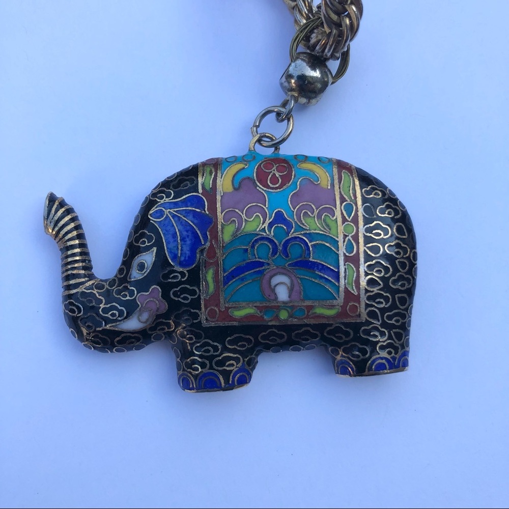 🔴SALE🔴 Cloisonné Elephant Pendant, Rope Necklace